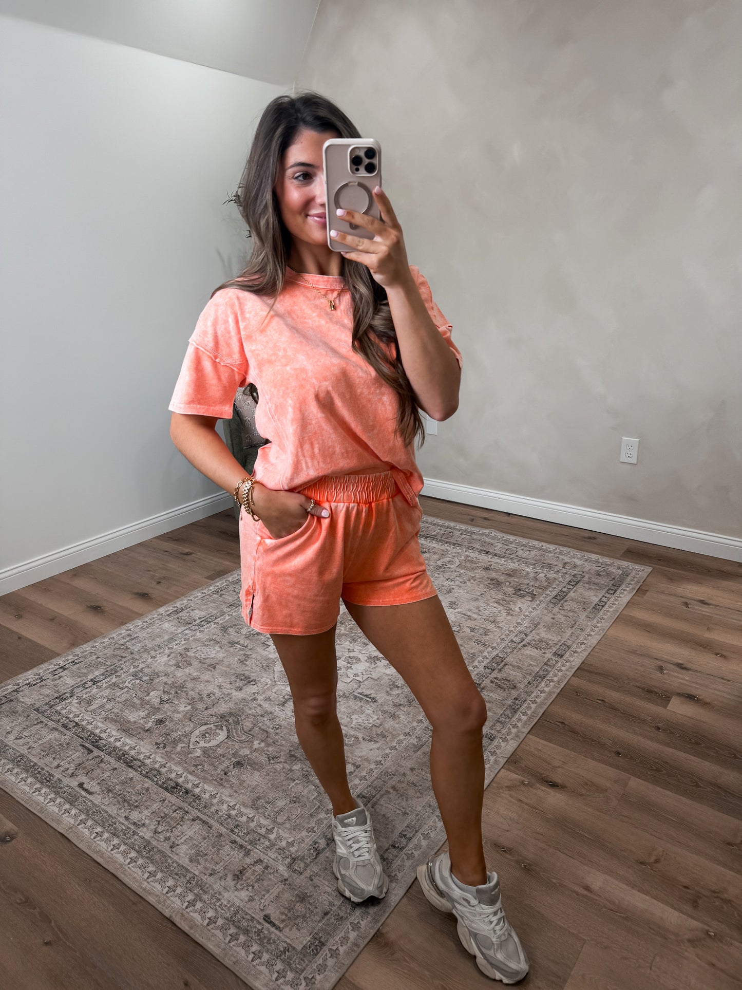 Halo Snow Washed Short Set - orange
