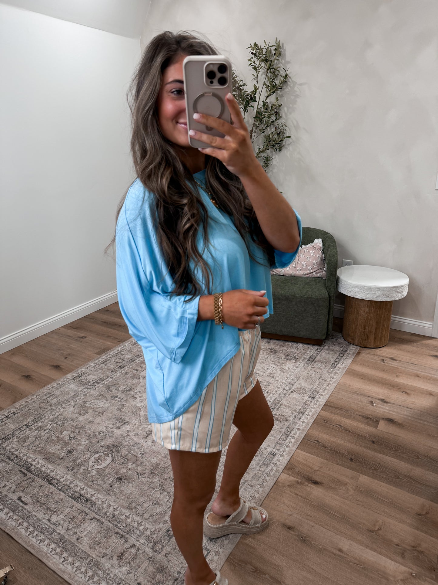Elaine Relaxed Batwing Top - blue