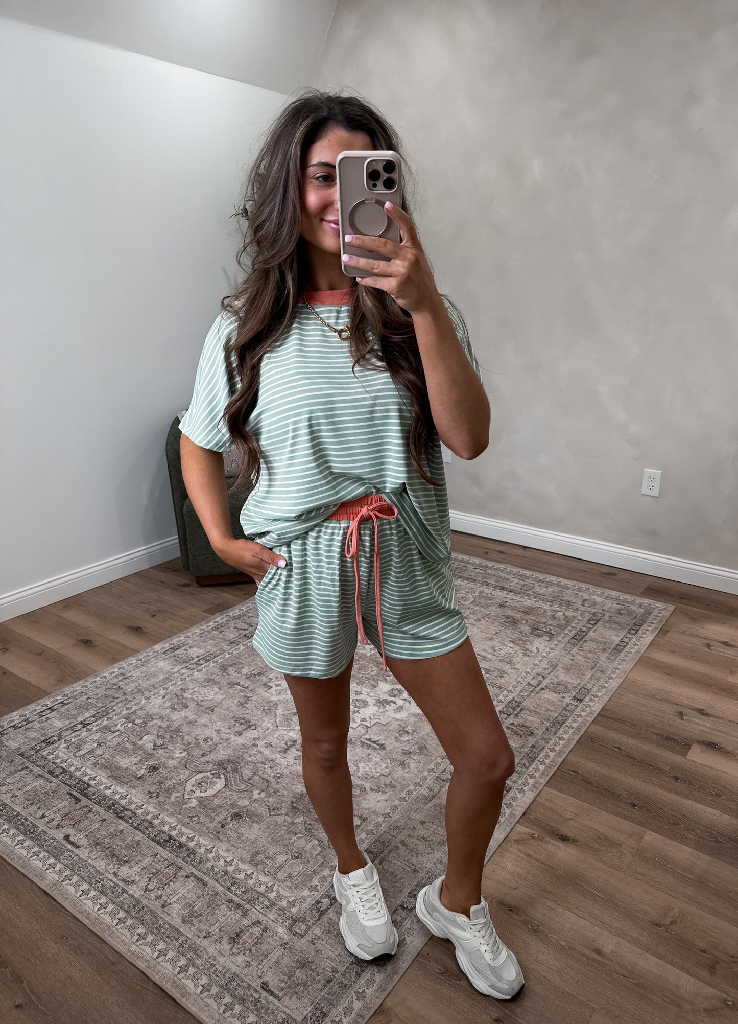 The Lydia Striped Casual Set - pistachio/salmon *PREORDER 4/30 ORDER SEPARATE FROM IN STOCK