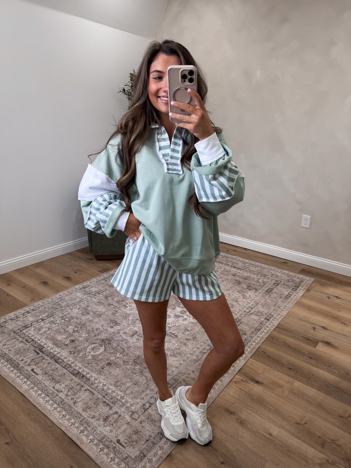 The Varsity Striped Collared Sweatshirt & Shorts Set *preorder for 3/20 please order separately from in stock items*