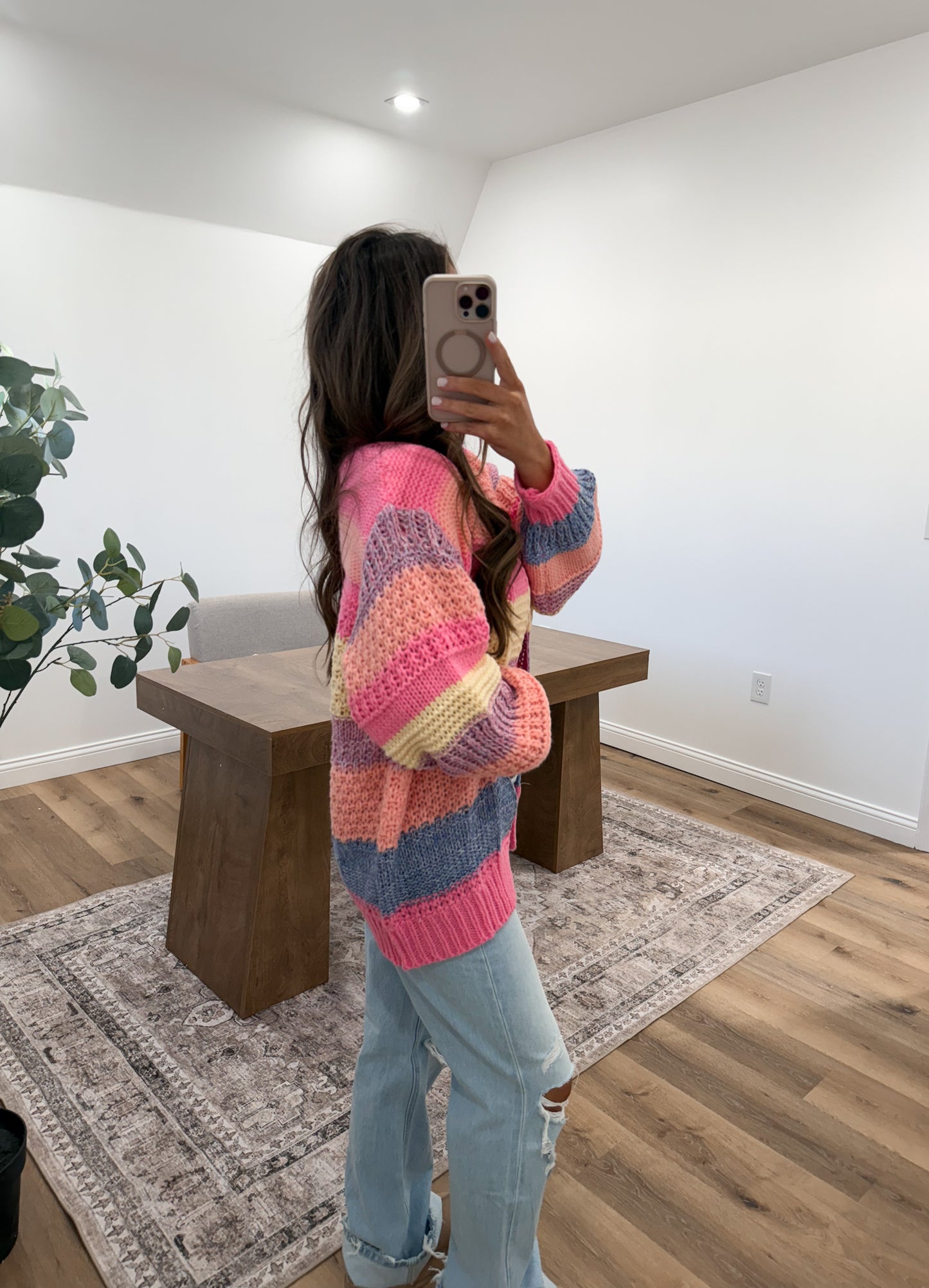 Multi Color Stripe Sweater Open Cardigan