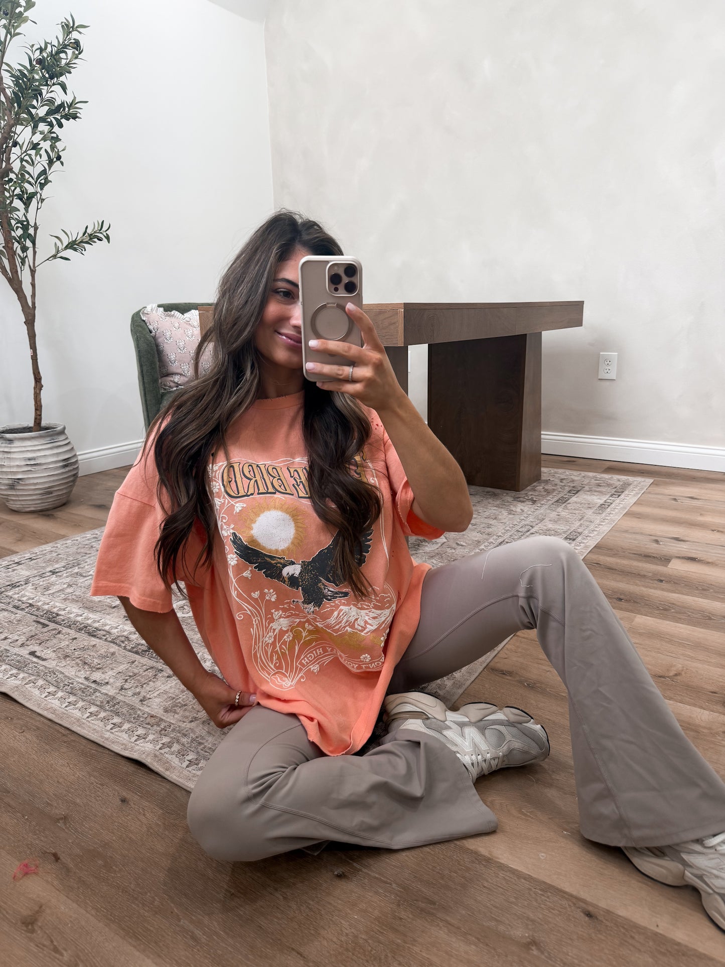 Distressed Free Bird Tee- Peach