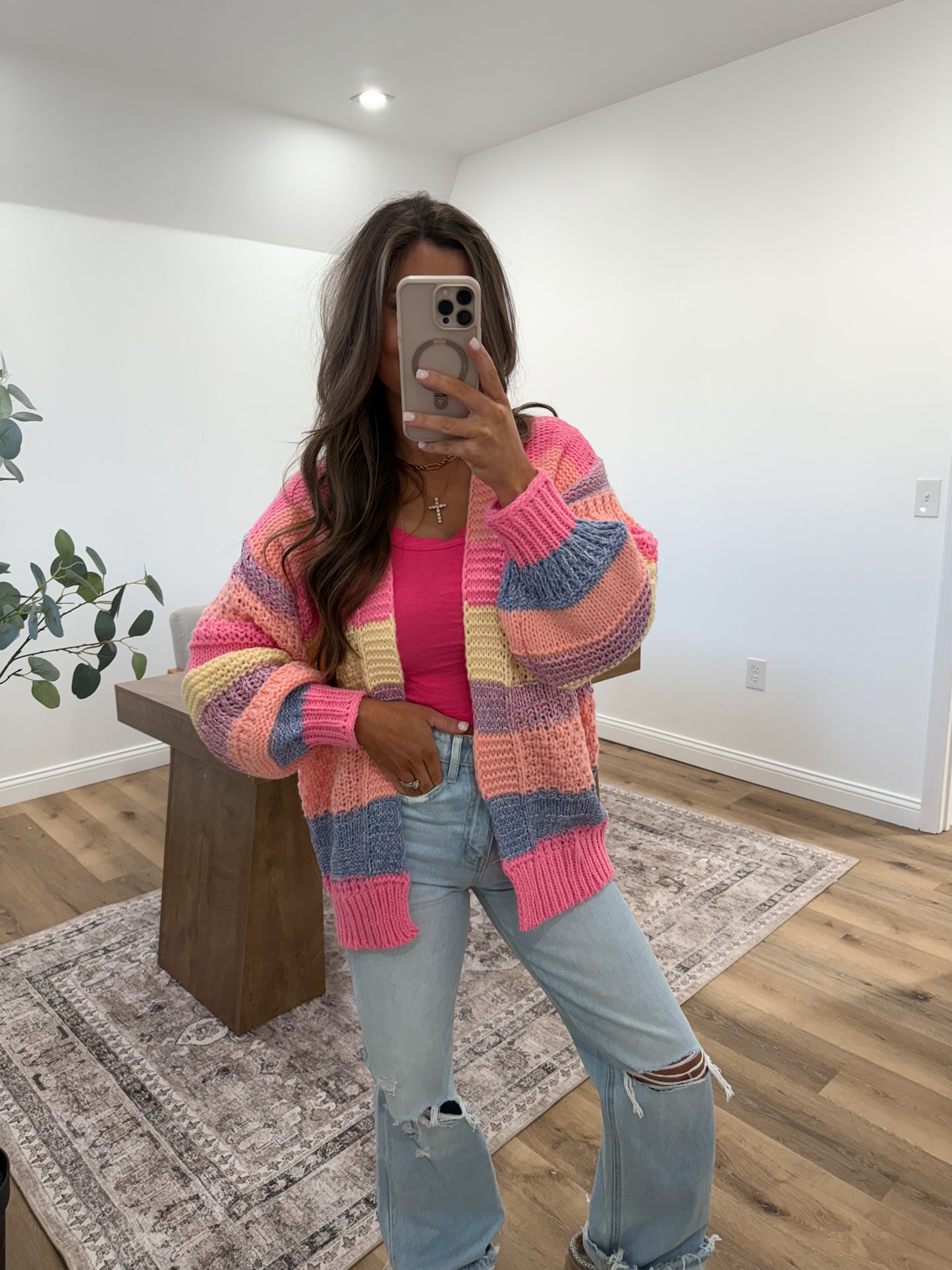 Multi Color Stripe Sweater Open Cardigan