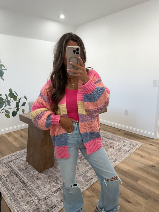 Multi Color Stripe Sweater Open Cardigan