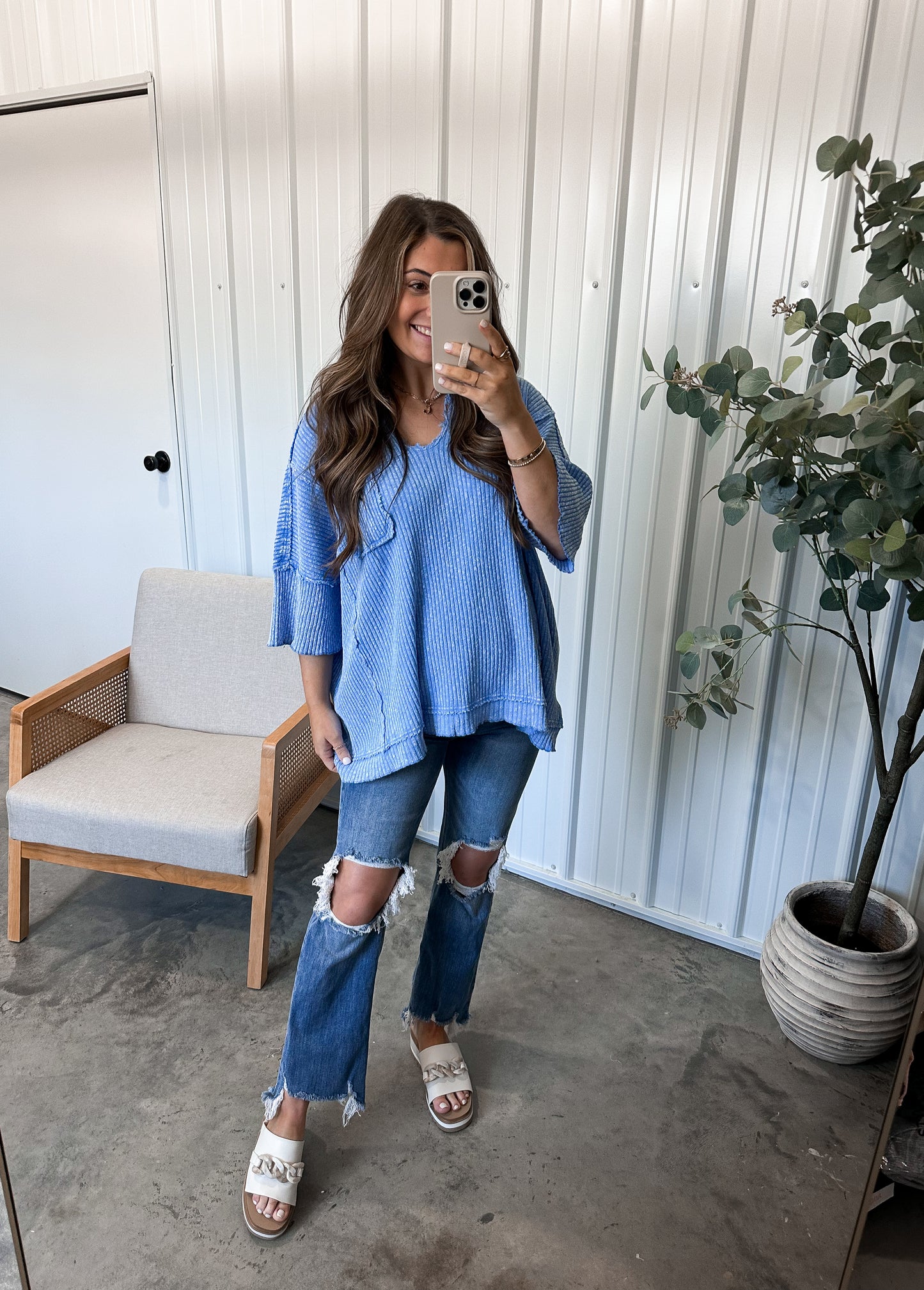 Kenedy Relaxed Fit Top- Peri Blue