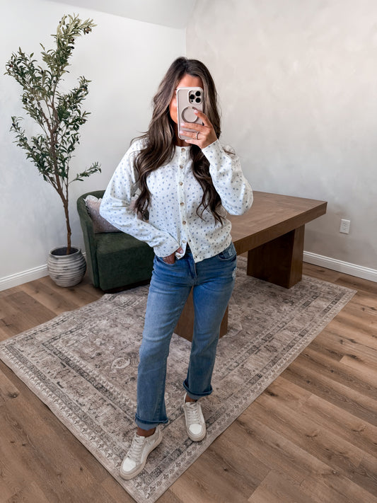 Ditsy Floral Cardigan- Cream/blue
