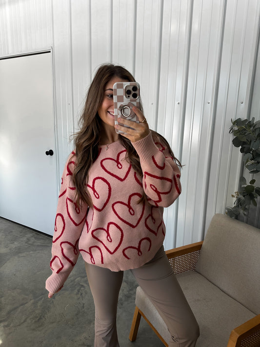 Boat Neck Heart Sweater