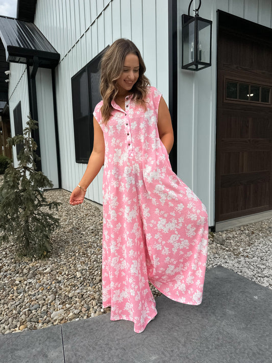 Pink Floral Wide Leg Jumpsuit