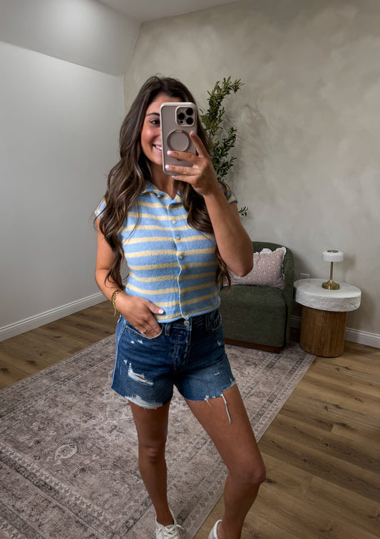 Sunny Harbor Striped Sweater Top - blue/yellow