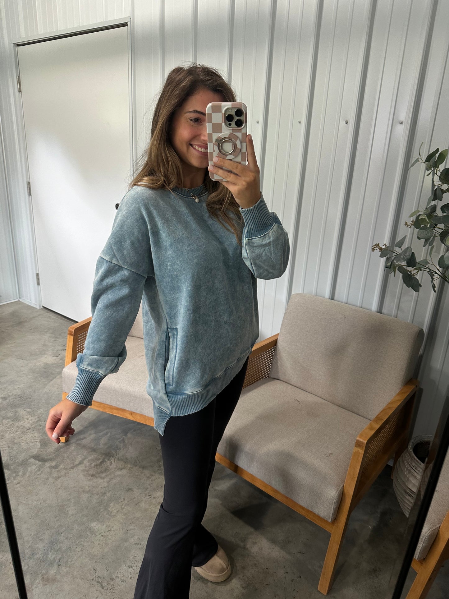 Lexie High Low Pullover with Pockets - Slate Blue