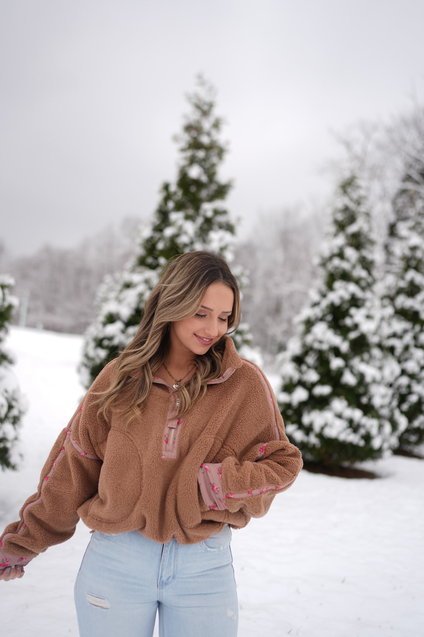 Ditsy Floral pullover- milk chocolate