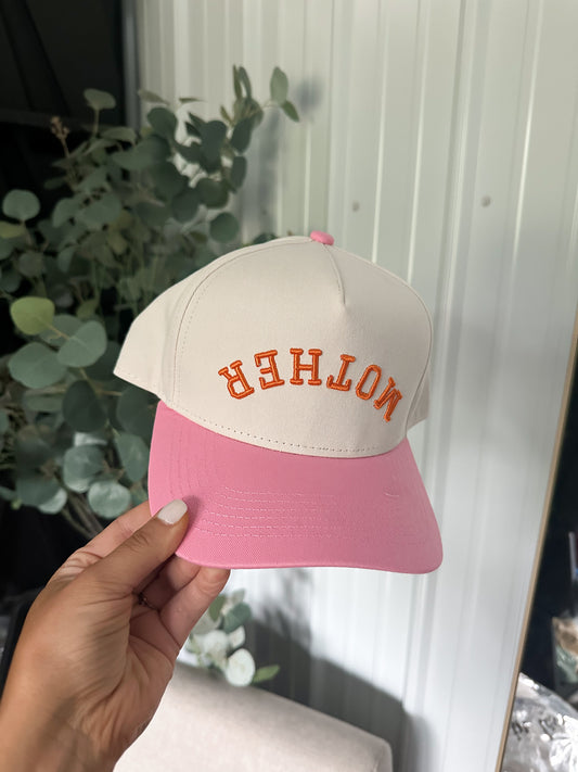 Upside Down 'Mother' Trucker Hat- Pink/Orange