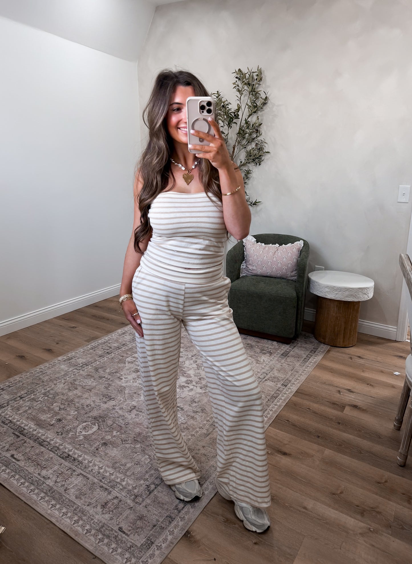 Hey Honey Striped Jersey Set - taupe