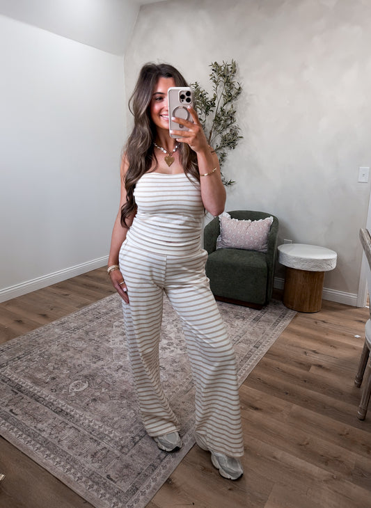 Hey Honey Striped Jersey Set - taupe