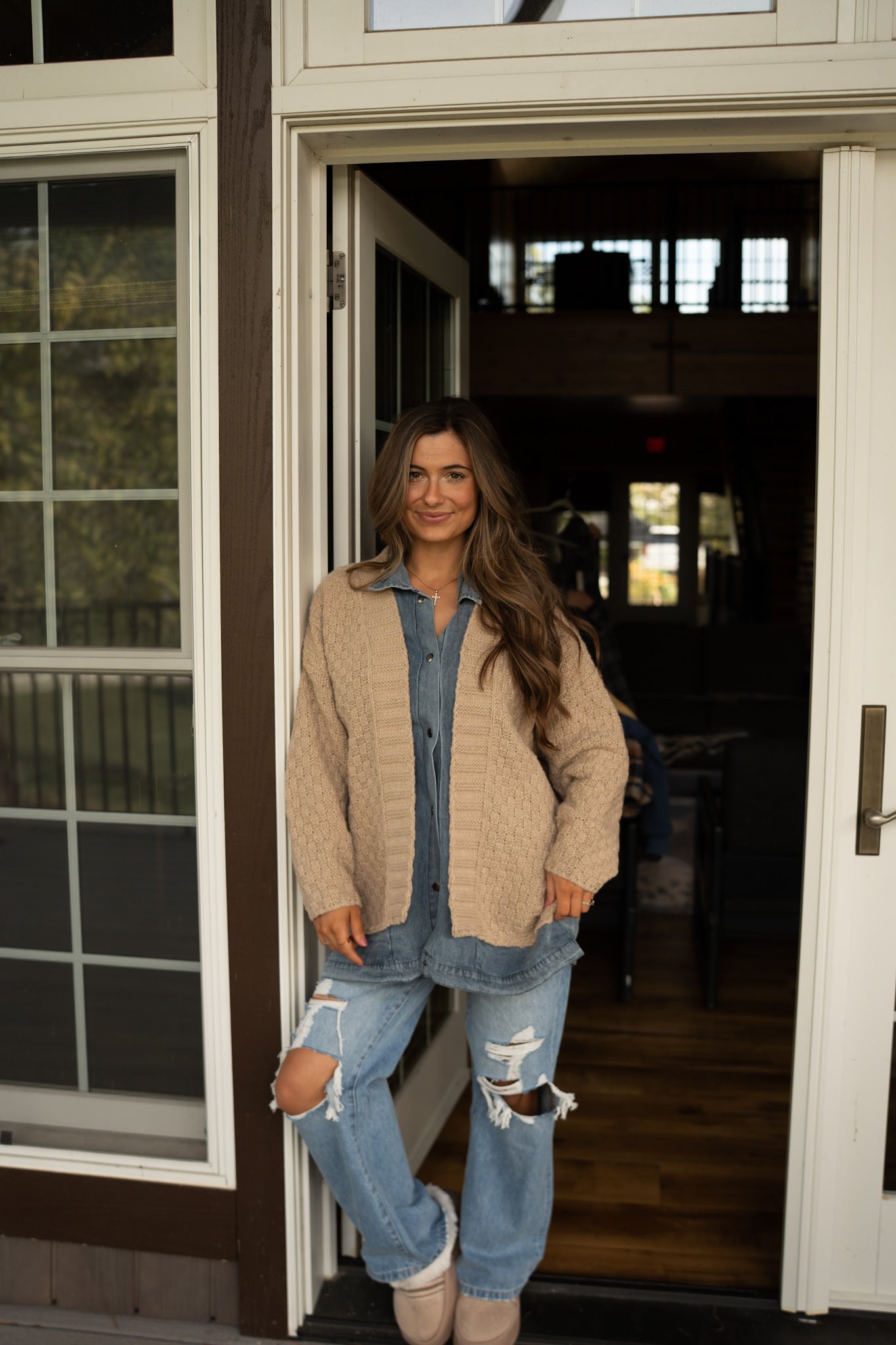 Washed Denim & knit Sweater Cardigan