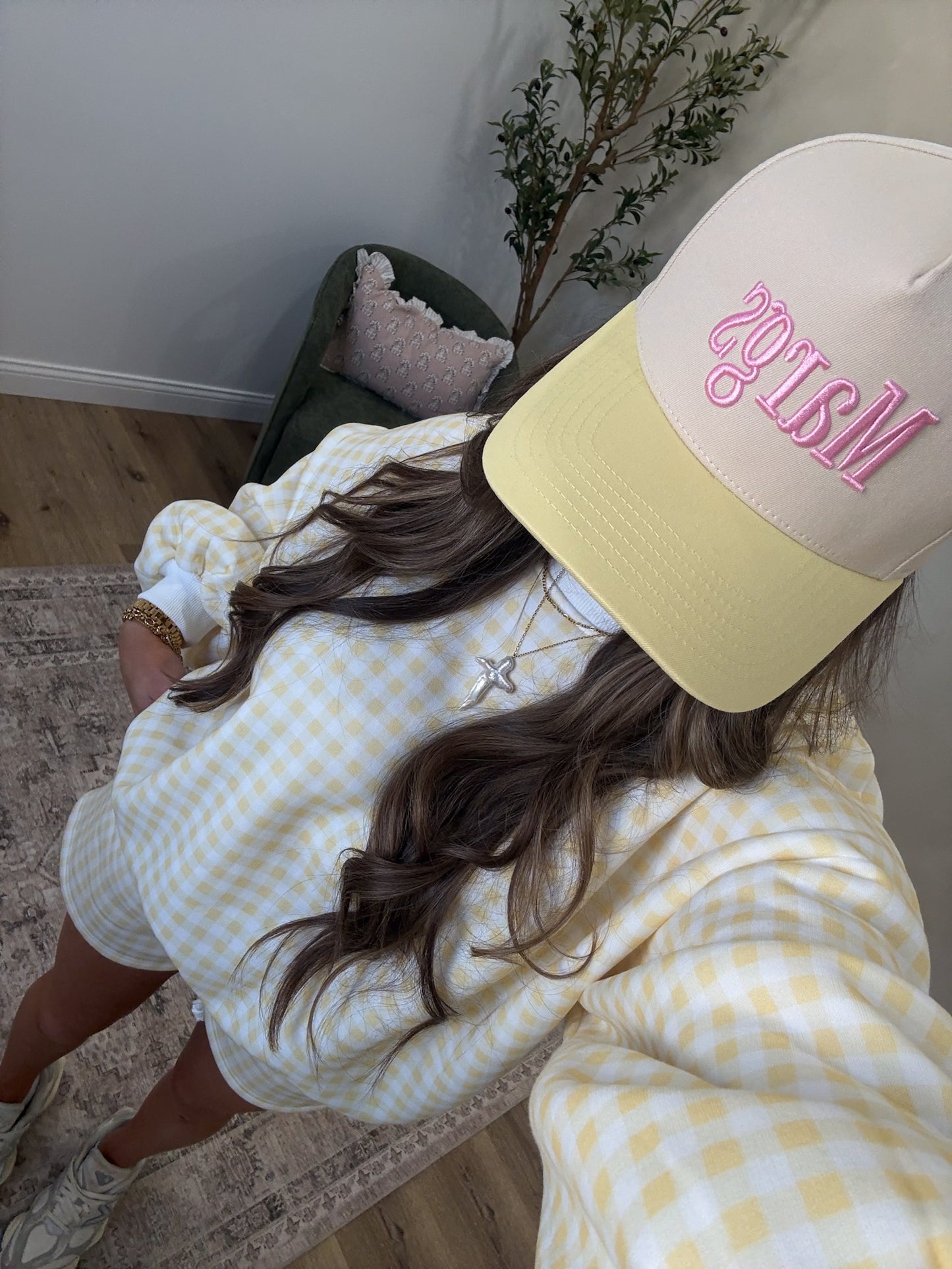 "Margs" Embroidered Trucker Hat - butter yellow