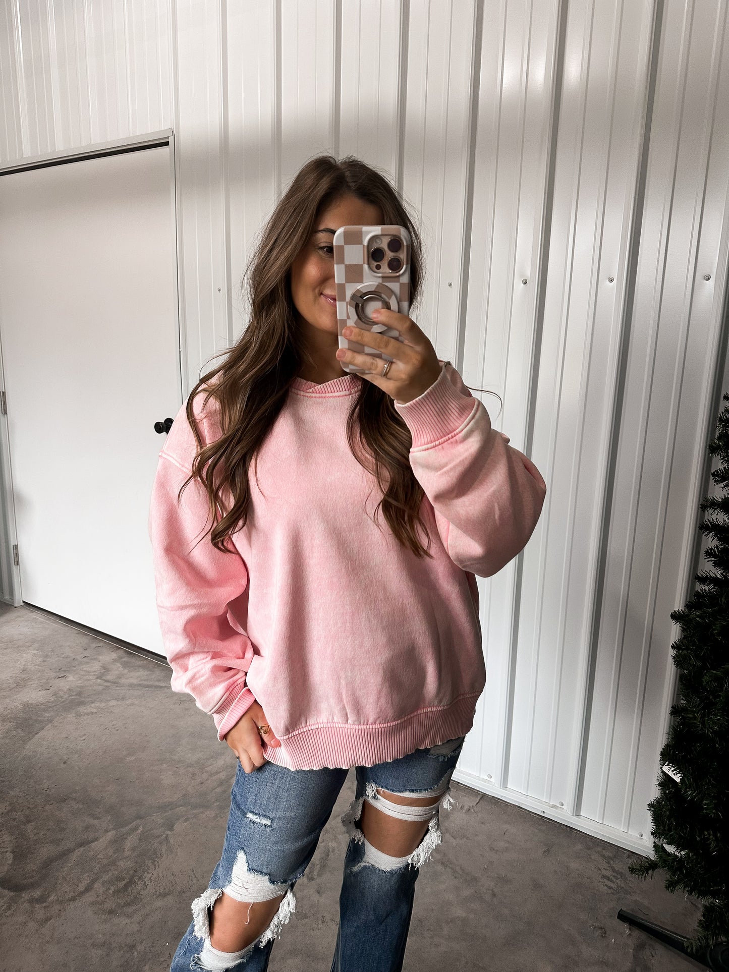 Crossover Neckline Cozy Pullover - strawberry milkshake