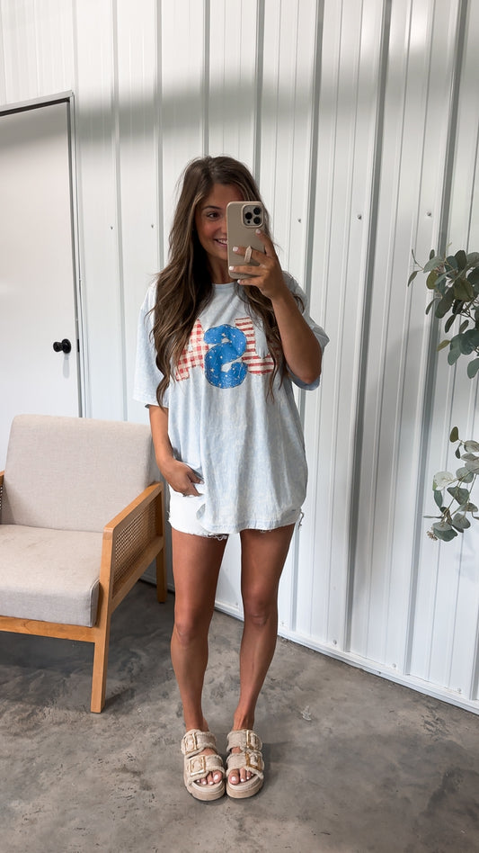 USA Americana Qualited Graphic Tee- Ice Blue