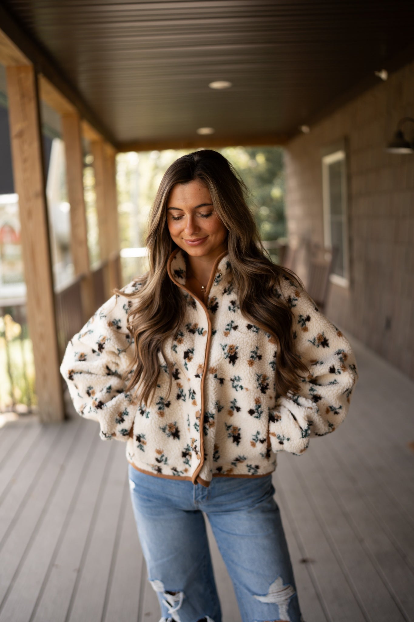 Floral Print Fluffy Fleece Jacket