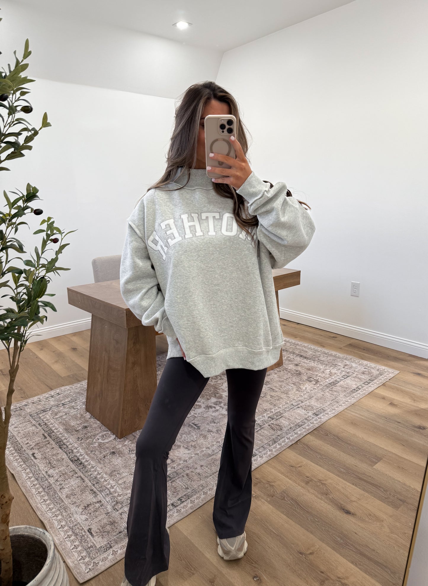 MOTHER embroidered mock neck - heather grey