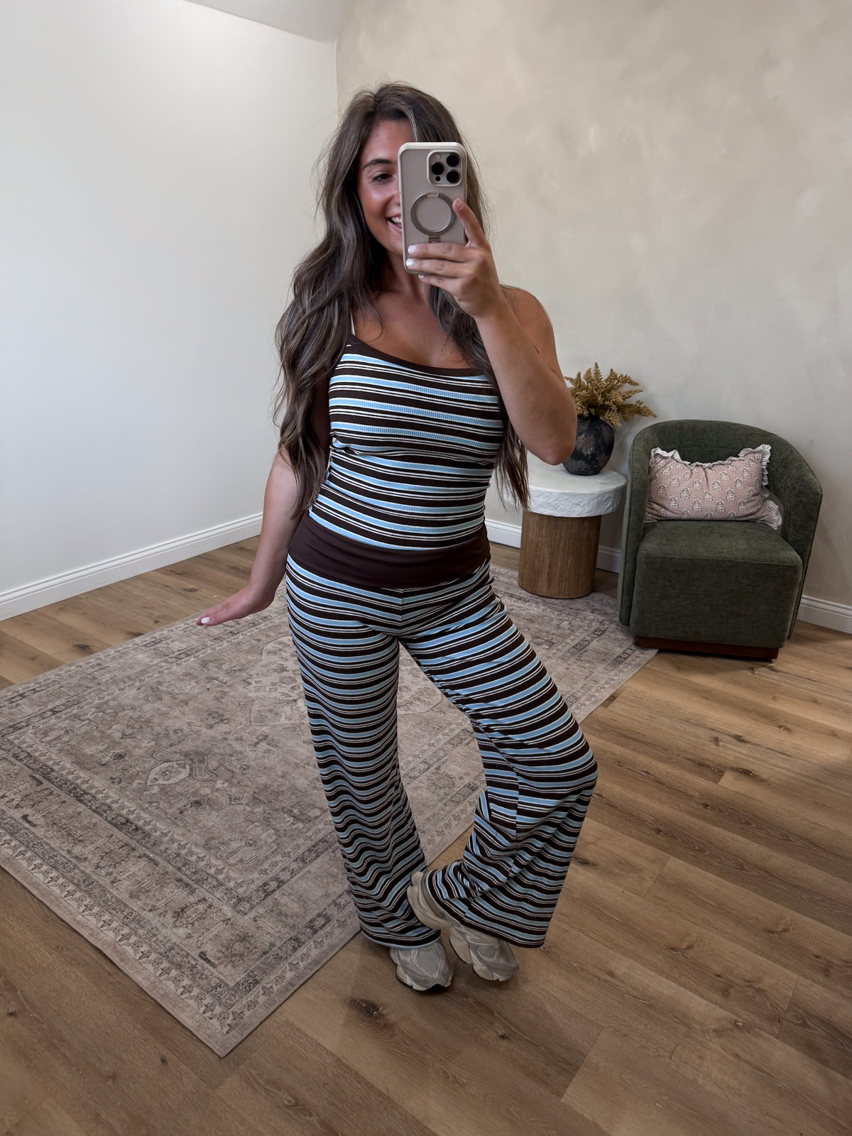 Do it All Tank with Foldover pant set - brown / sky blue