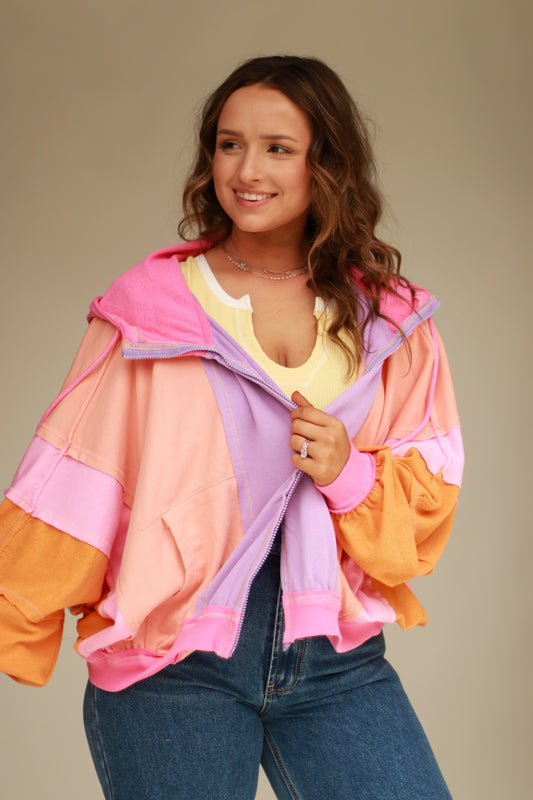 Sherbet Color block Hoodie