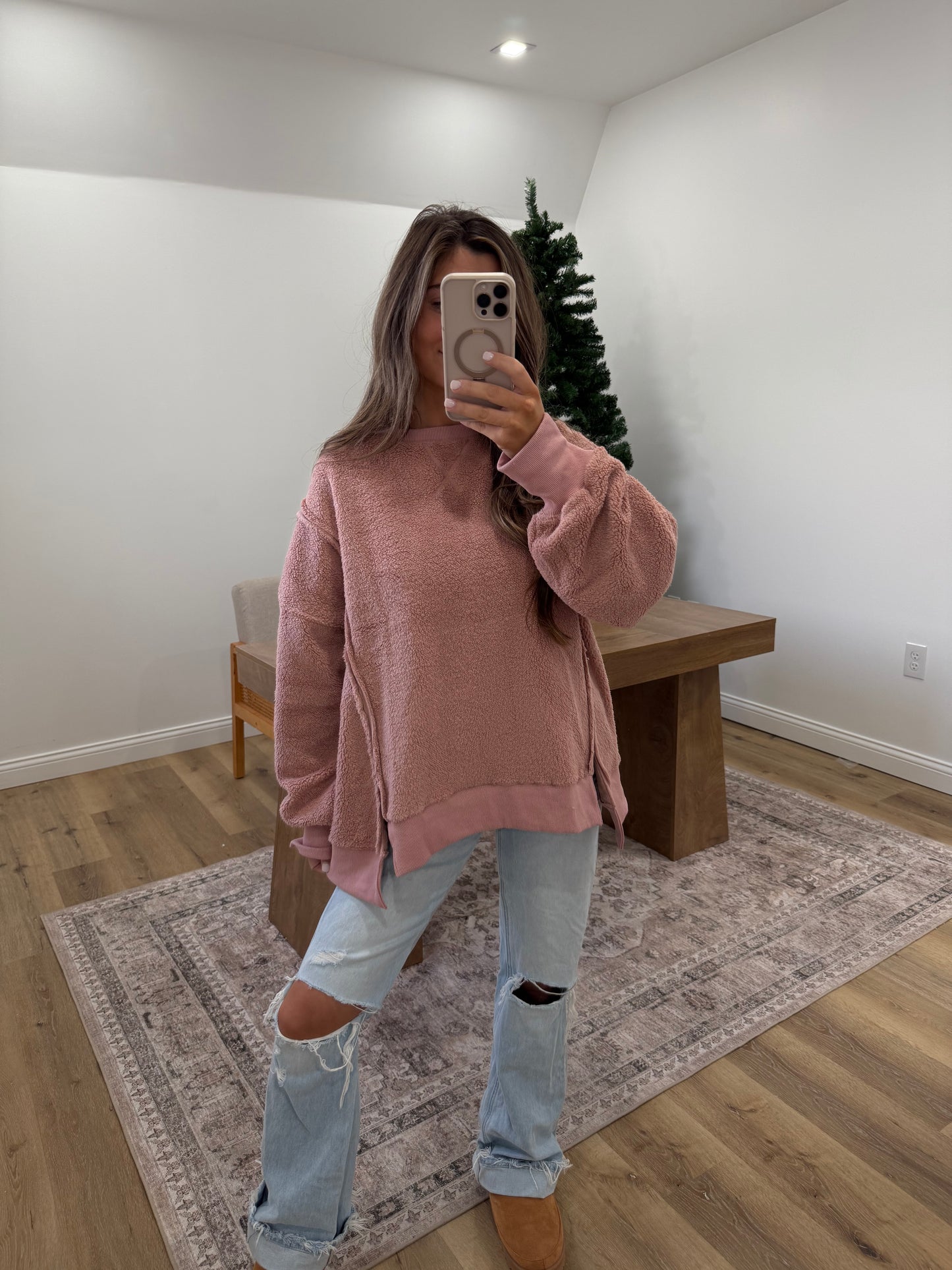 Oversized Pink Sherpa Pullover