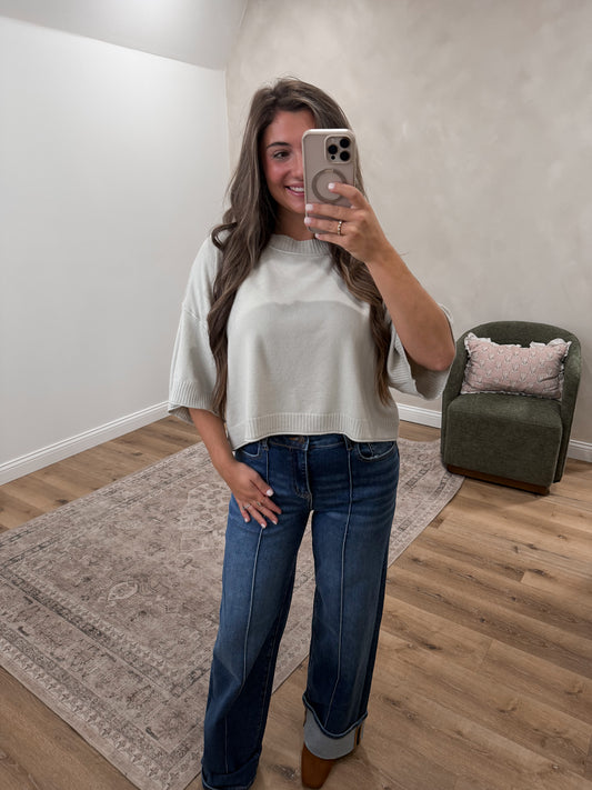 Clementine Mock Neck Boxy Sweater - bone
