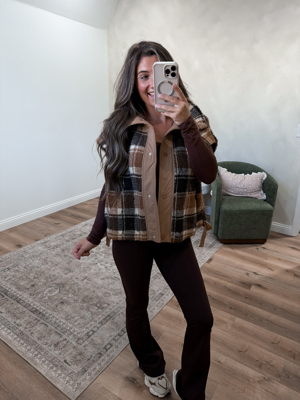 Plaid Sherpa Faux Oversized Vest- Brown *FREAKY FRIDAY*