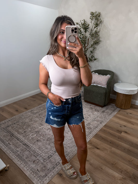 Lily Ribbed Crop Tee - ash rose