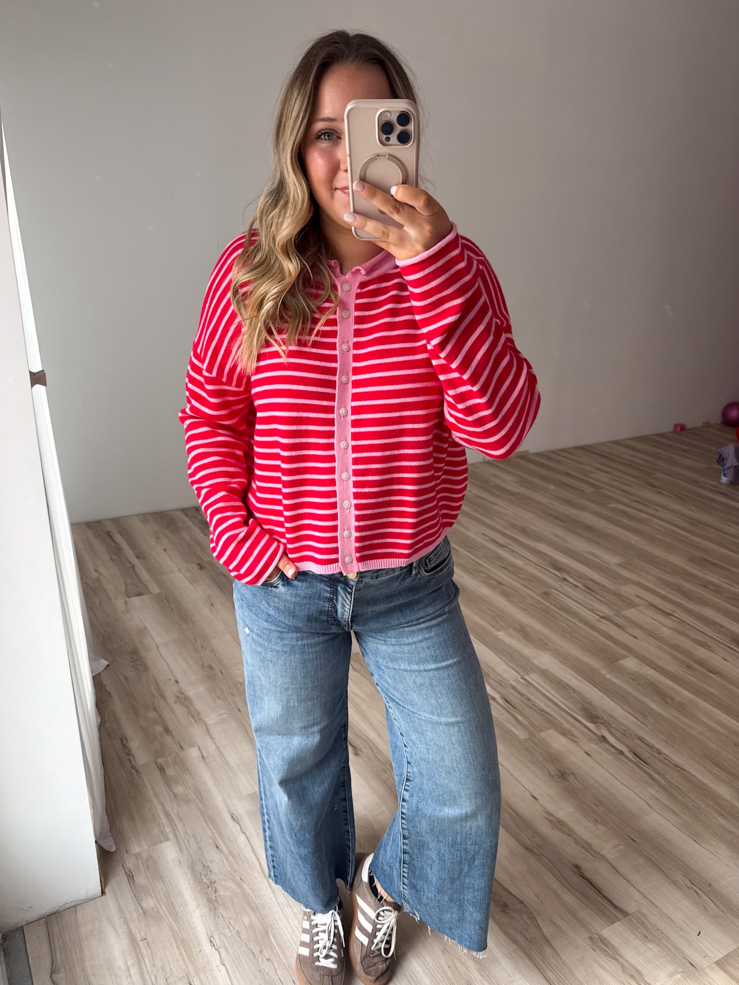 Love Letter Sweater Cardigan- Pink/red