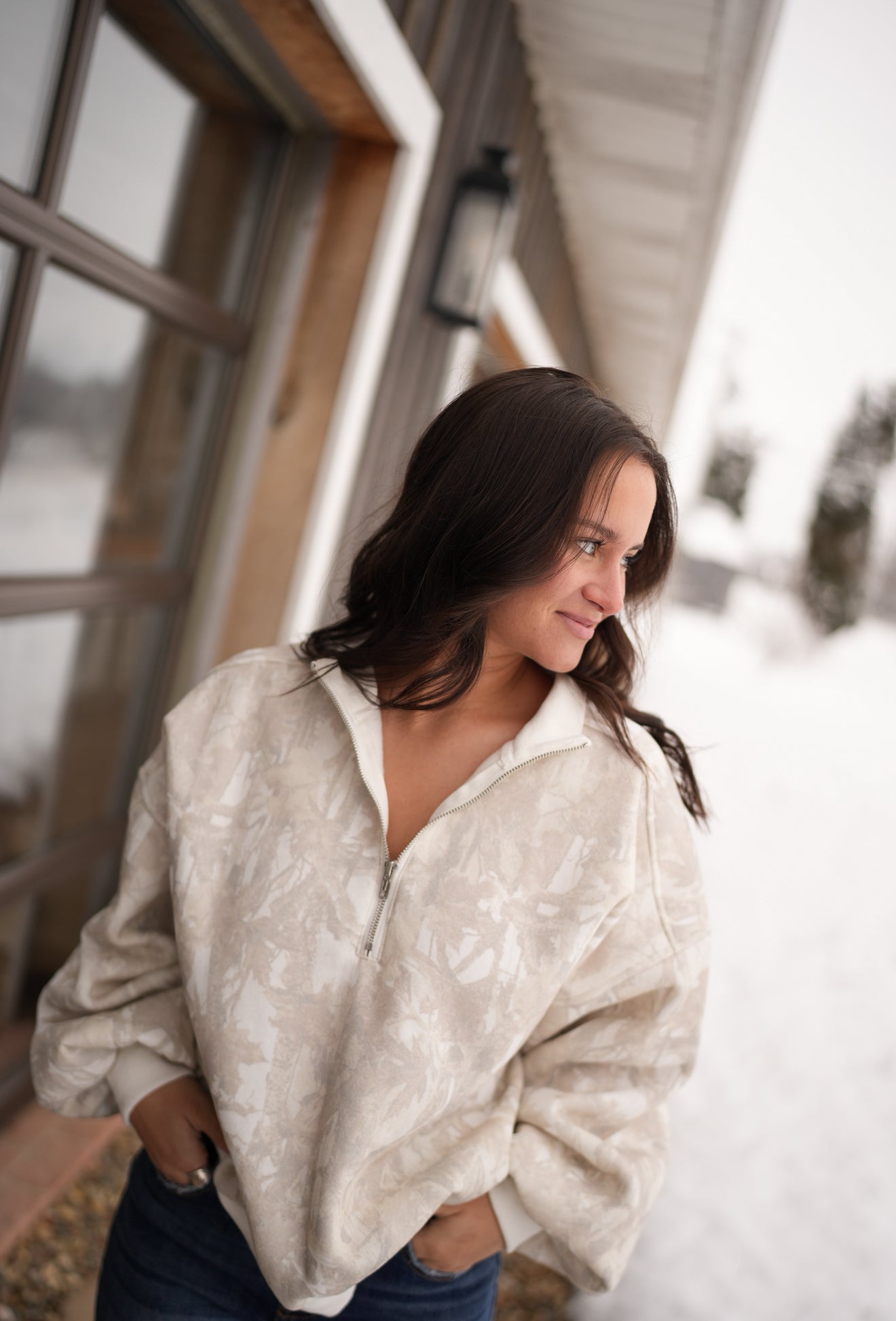 Zip-Up Piper Pullover- White camo