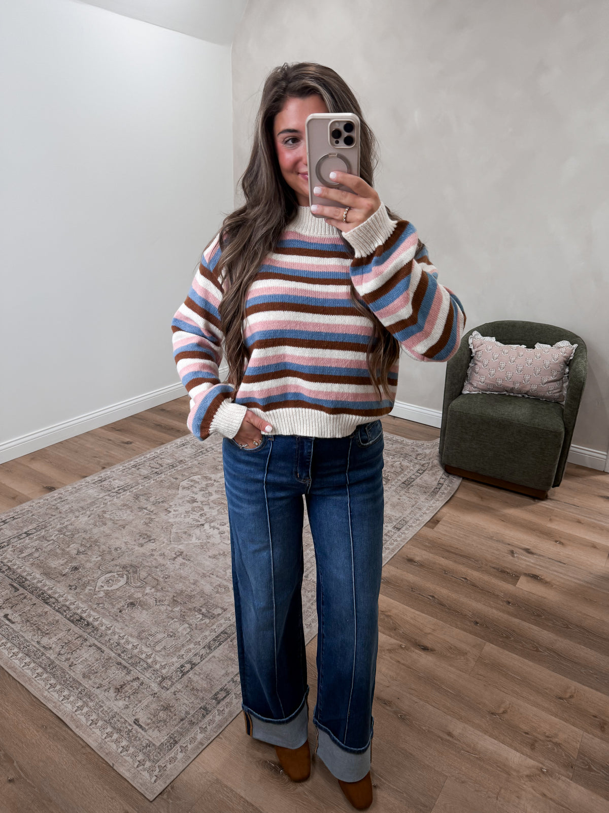 Warm Welcome Striped sweater- cream multi