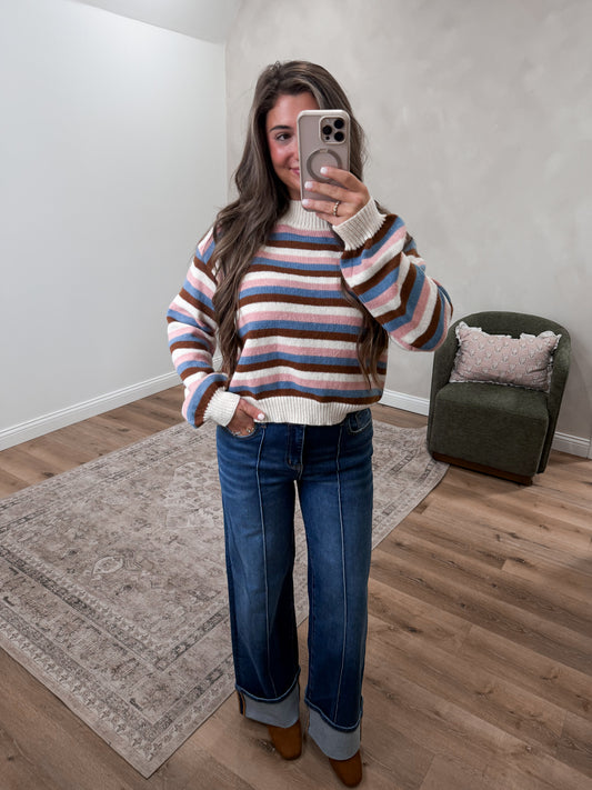 Warm Welcome Striped sweater- cream multi