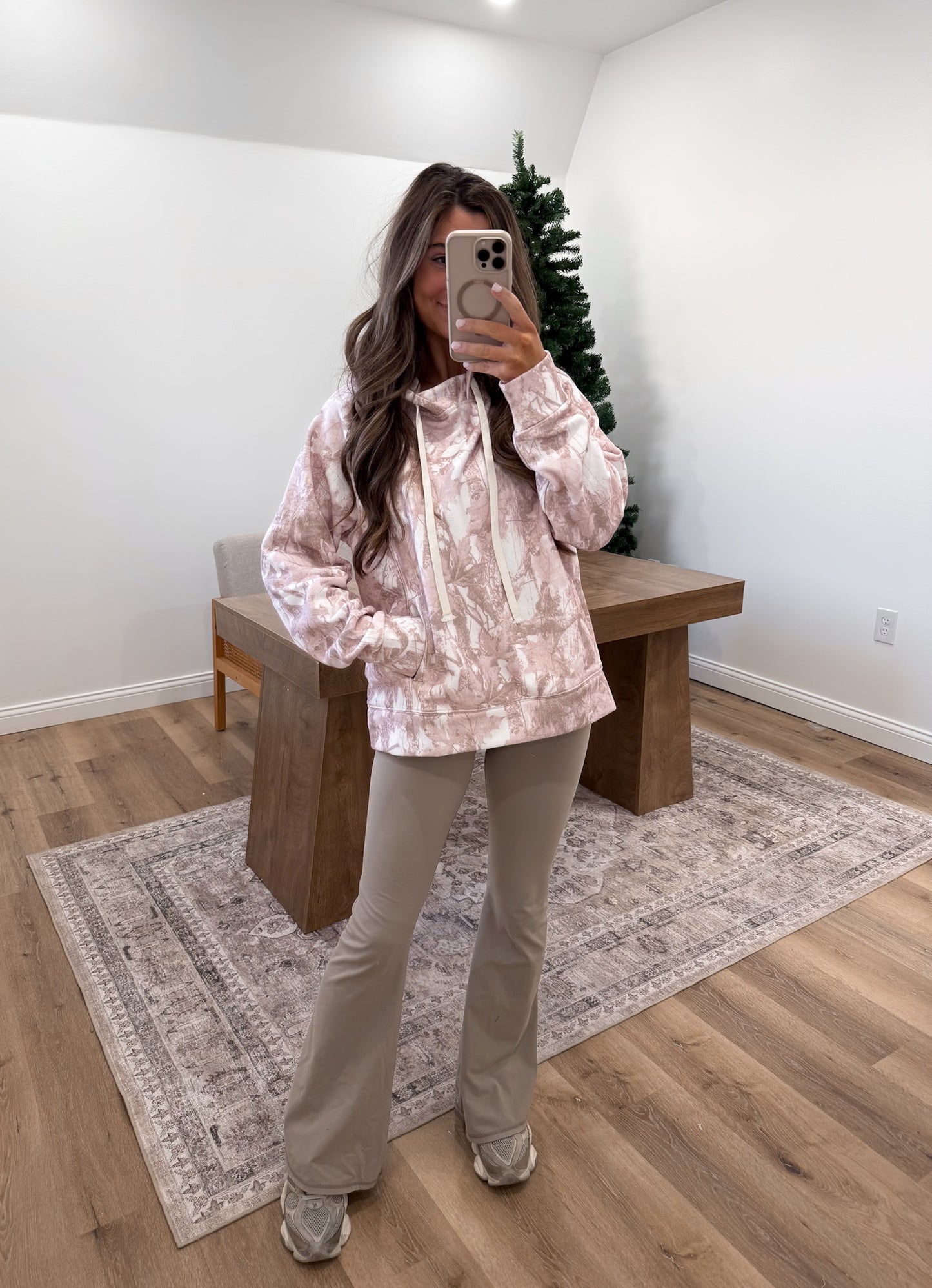 Washed Camo French Terry Hoodie- Pink