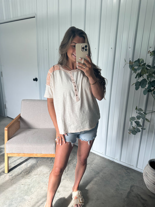 Contrast vintage Henley tee - peach