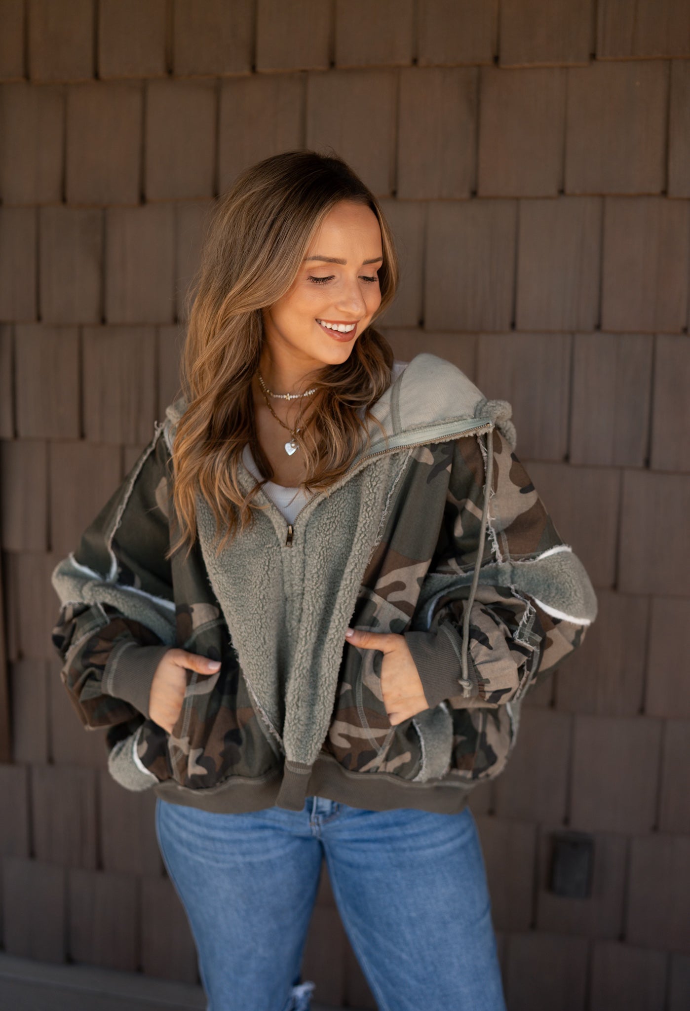 Washed Vintage Camo With Fleece Jacket - olive