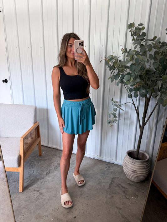 Ruffle Hem Active Skort- Dusty Teal