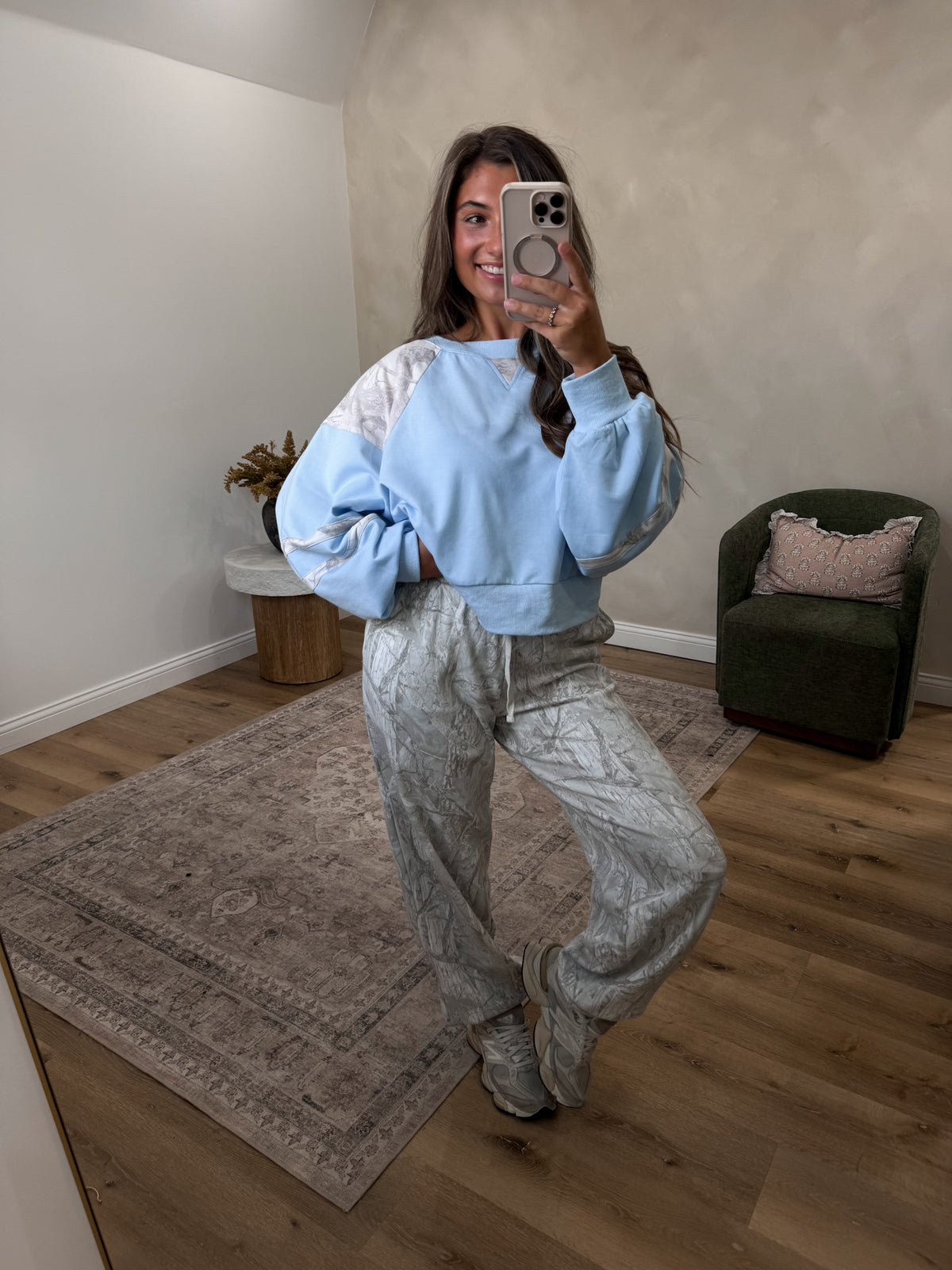 Colorblock Patched Camo Pullover-  Blue