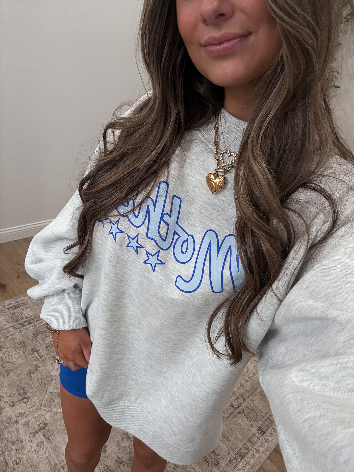 Mother Star Mock Neck - blue/heather grey