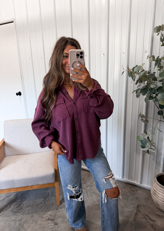 Weslie Waffle pullover- dark cherry