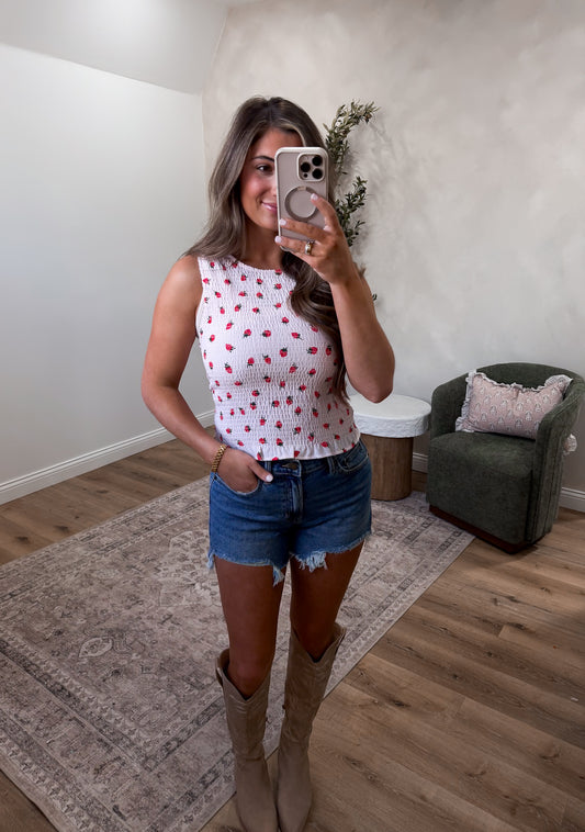 Strawberry Bliss Gingham Tank - pink