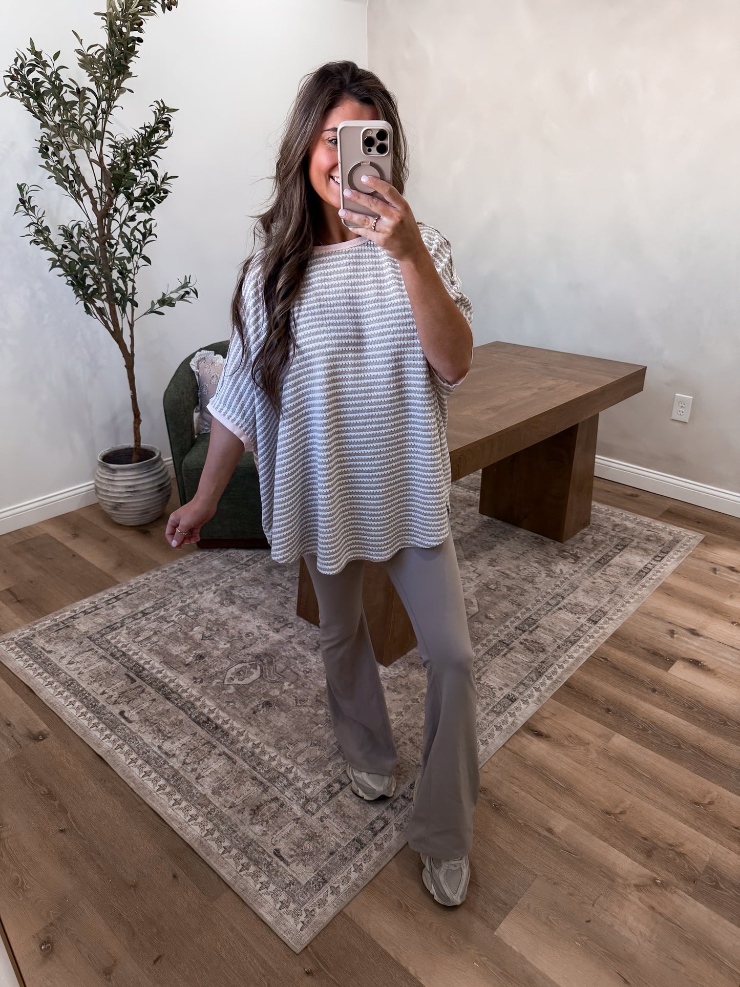 Taryn Textured Striped Tee - khaki