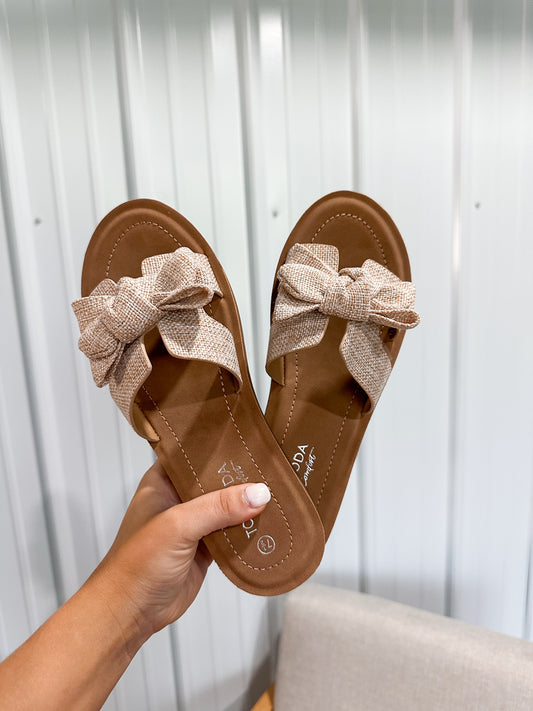 Bow Sandals- Beige Linen