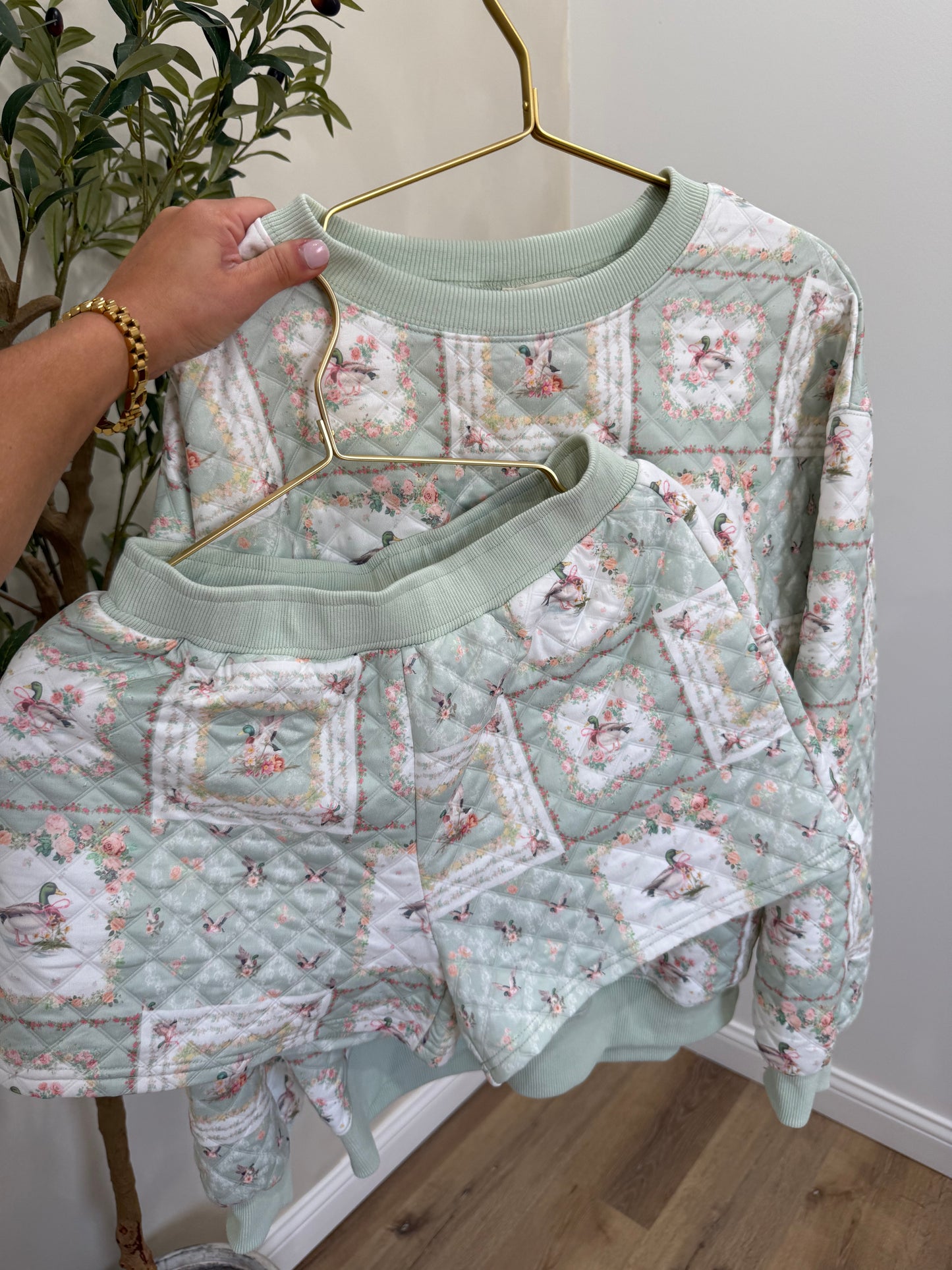 Mallard Floral Patchwork Quilted Set - sage