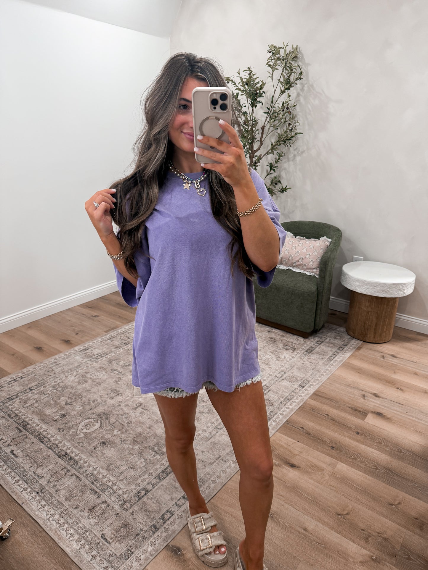 Cotton Oversized Mineral Wash Tee - dusty purple