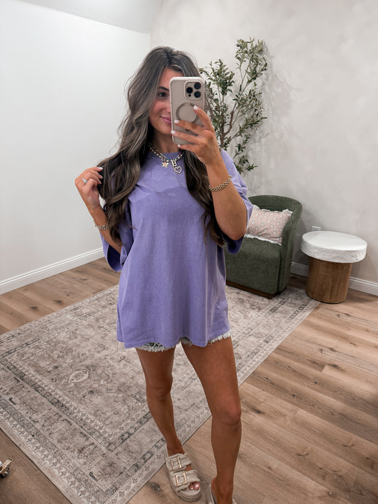 Cotton Oversized Mineral Wash Tee - dusty purple