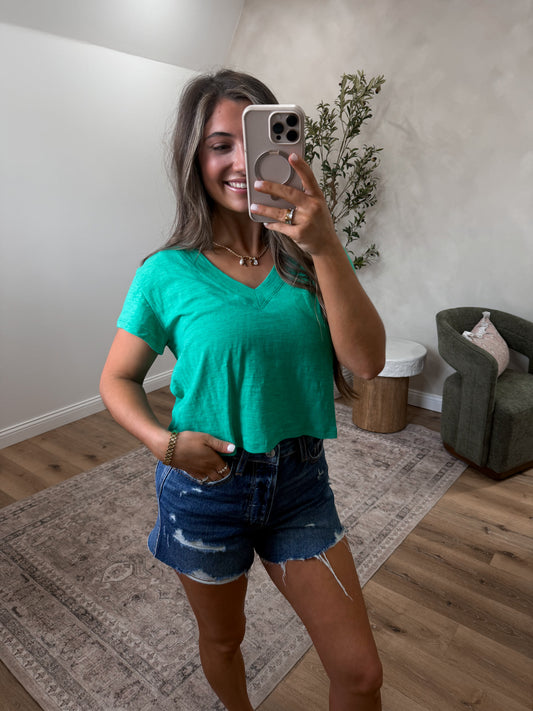 Erika V-Neck Baby Tee - lily pad