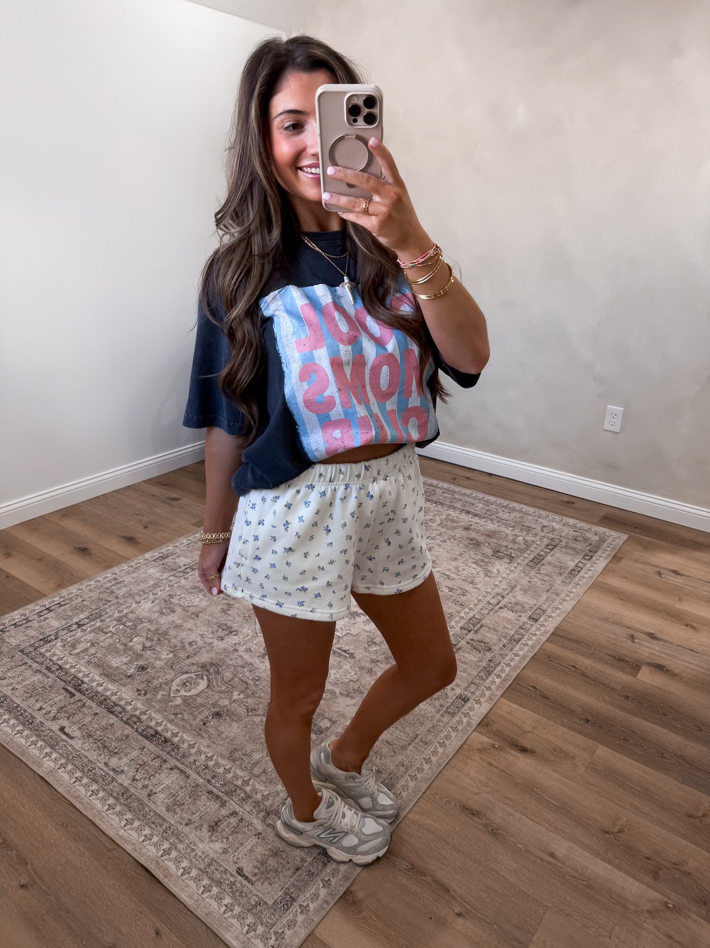 Nora Ditsy Floral French Terry Shorts - blue