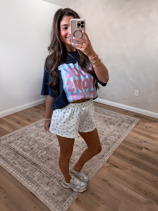 Nora Ditsy Floral French Terry Shorts - blue